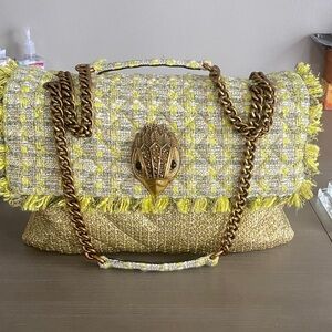 Kurt Geiger Yellow Tweed Shoulder Bag with Gold Accents